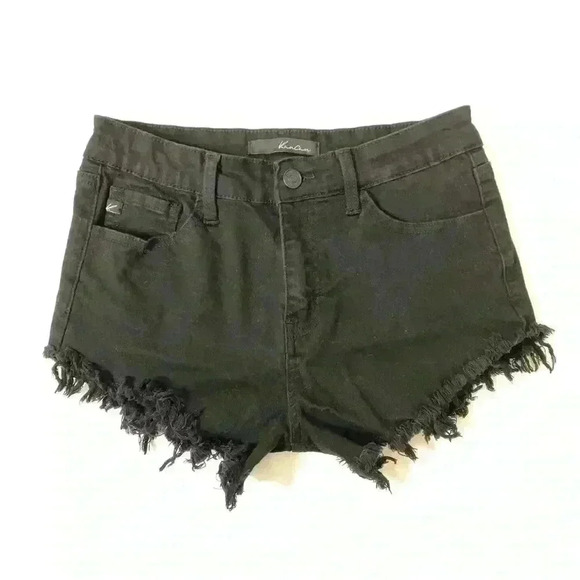 KanCan Black Cut Off Fringe Jean Denim Shorts Size 26 - Picture 1 of 9